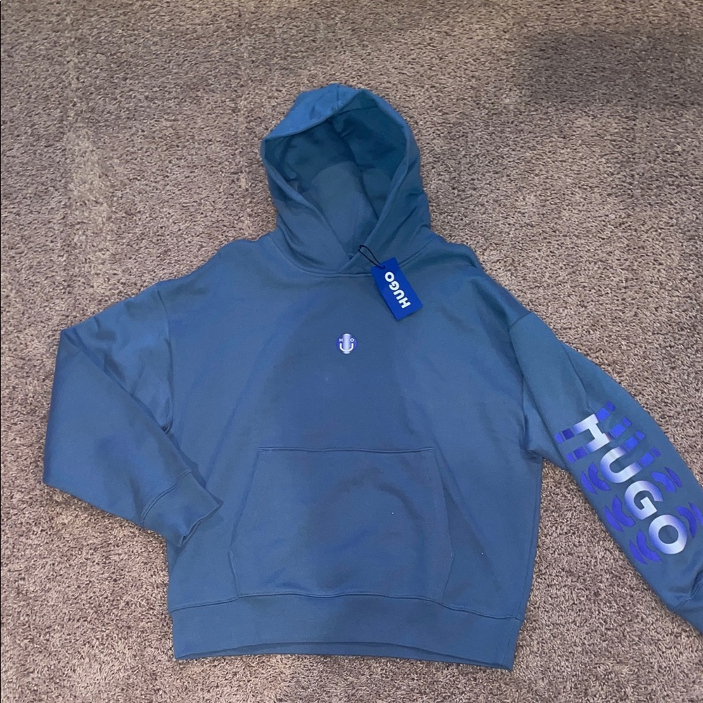 NWT HUGO Hugo Boss Teal Blue  Pullover Hoodie size medium